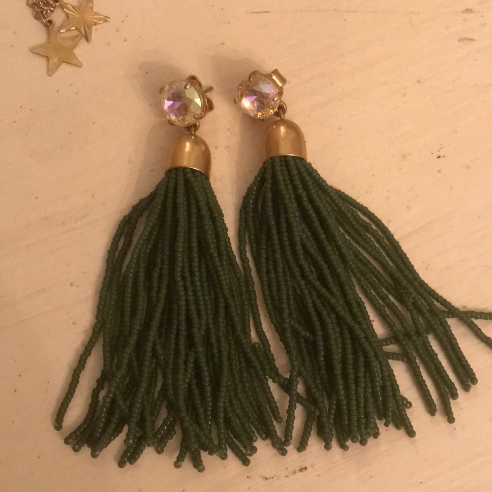 J.Crew olive green tassel earrings